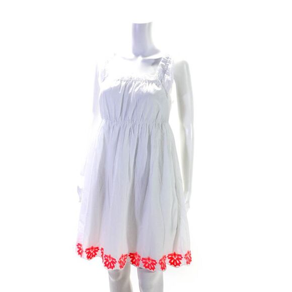 J Crew Womens Sleeveless Square Neck Embroidered Trim Dress White Cotton Size 2 - Picture 2 of 6